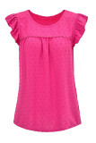 Plain Texture Spot Flutter Sleeves Blouse