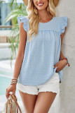 Plain Texture Spot Flutter Sleeves Blouse