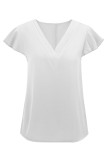 Plain V Neck Ruffles Blouse