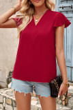 Plain V Neck Ruffles Blouse