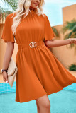 Plain Frilled Collar Flare Sleeves Swing Dress