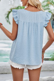 Plain Texture Spot Flutter Sleeves Blouse