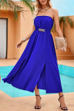 Plain Strapless Bandeau Split Max Dress
