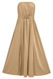 Plain Strapless Bandeau Split Max Dress