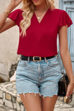 Plain V Neck Ruffles Blouse