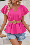 V Neck Ruffle Plain Top