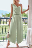 Plain One Shoulder Chain Strap Sleeveless Jumpsuit