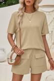 Plain Rib Short Sleeves Top with Shorts 2pcs Set