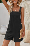 Plain Texture Pockets Buttoned One Piece Romper