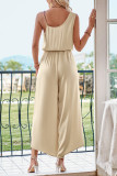 Plain One Shoulder Chain Strap Sleeveless Jumpsuit