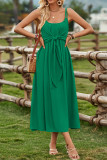 Plain Ruched Front Tie Spaghetti Strap Maxi Dress
