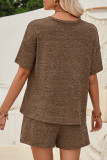 Plain Rib Short Sleeves Top with Shorts 2pcs Set