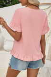 Plain V Neck Ruffles Short Sleeves Blouse