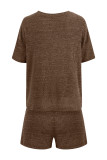 Plain Rib Short Sleeves Top with Shorts 2pcs Set