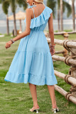 Plain One Shoulder Ruffles Midi Dress