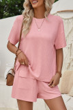 Plain Rib Short Sleeves Top with Shorts 2pcs Set