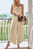 Plain One Shoulder Chain Strap Sleeveless Jumpsuit