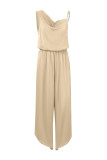 Plain One Shoulder Chain Strap Sleeveless Jumpsuit
