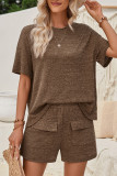 Plain Rib Short Sleeves Top with Shorts 2pcs Set