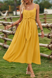 Plain Ruched Front Tie Spaghetti Strap Maxi Dress