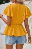 V Neck Ruffle Plain Top