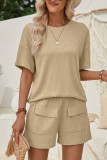 Plain Rib Short Sleeves Top with Shorts 2pcs Set