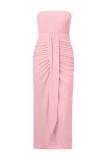 Plain Eyelet Strapless Bandeau Ruched Split Dress