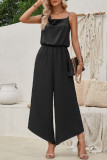 Plain One Shoulder Chain Strap Sleeveless Jumpsuit