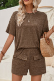 Plain Rib Short Sleeves Top with Shorts 2pcs Set