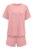 Plain Rib Short Sleeves Top with Shorts 2pcs Set
