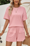 Plain Rib Short Sleeves Top with Shorts 2pcs Set