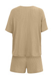 Plain Rib Short Sleeves Top with Shorts 2pcs Set