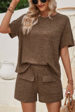 Plain Rib Short Sleeves Top with Shorts 2pcs Set