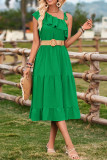 Plain One Shoulder Ruffles Midi Dress