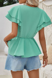 V Neck Ruffle Plain Top