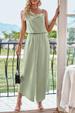 Plain One Shoulder Chain Strap Sleeveless Jumpsuit
