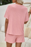 Plain Rib Short Sleeves Top with Shorts 2pcs Set