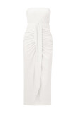 Plain Eyelet Strapless Bandeau Ruched Split Dress
