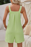 Plain Texture Pockets Buttoned One Piece Romper