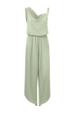Plain One Shoulder Chain Strap Sleeveless Jumpsuit