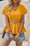 V Neck Ruffle Plain Top