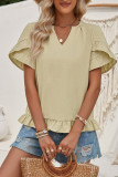 Plain V Neck Ruffles Short Sleeves Blouse