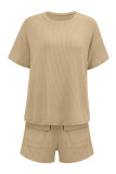 Plain Rib Short Sleeves Top with Shorts 2pcs Set
