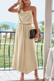 Plain One Shoulder Chain Strap Sleeveless Jumpsuit
