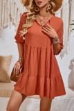Plain V Neck Embroidery Patchwork Babydoll Dress