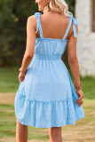 Plain Sleeveless Smocked Ruffle Dress