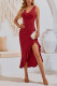 Plain V Neck Split Sleeveless Bodycon Dress