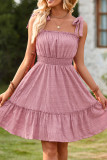 Plain Sleeveless Smocked Ruffle Dress