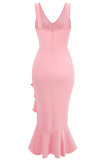 Plain V Neck Split Sleeveless Bodycon Dress