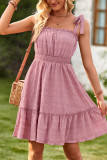 Plain Sleeveless Smocked Ruffle Dress